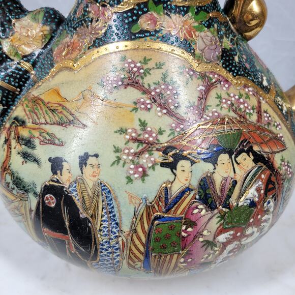 Vintage Royal Satsuma Tea Pot 9.5" Gold Hand Painted Textured Dragon Head Spout - Picture 11 of 16
